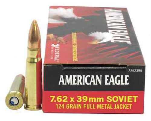 7.62X39mm 20 Rounds Ammunition Federal Cartridge 124 Grain Full Metal Jacket