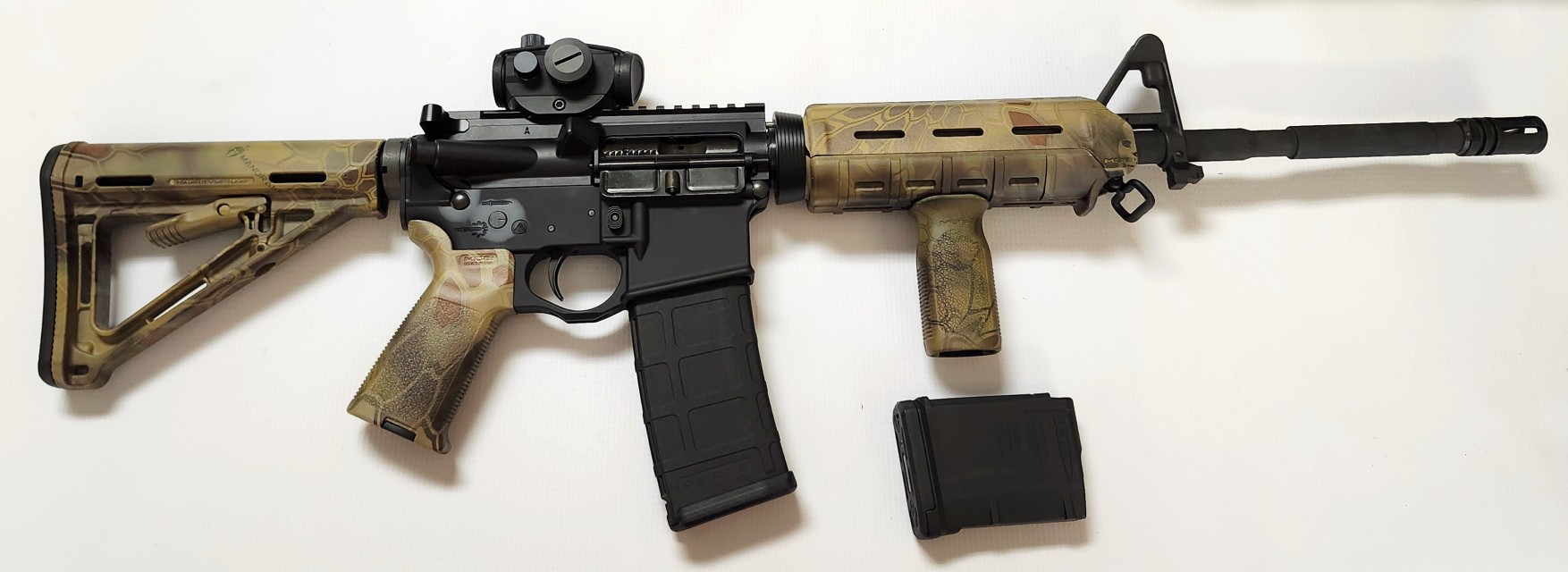 Blue Line Arsenal BL-AR15 Camo Spartan 5.56 NATO Rifle – 16" Barrel, Spartan Lower, Red Dot Sight & Dual Magazines