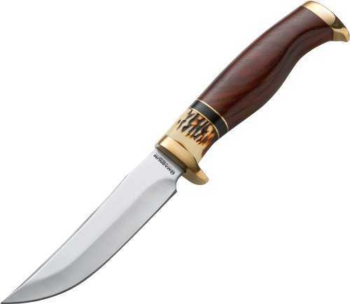 Boker Knives Magnum Fixed Knife Premium Skinner, 4 3/4" Satin Blade, Pakkawood Handle, Brown Leather Sheath