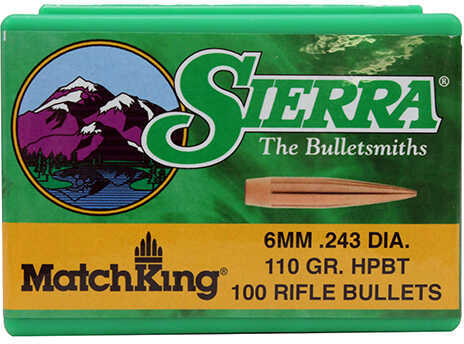 Sierra Bullets 6mm/243 Caliber MatchKing 110 Grain Hollow Point Boat Tail Per 100 Md: 1575