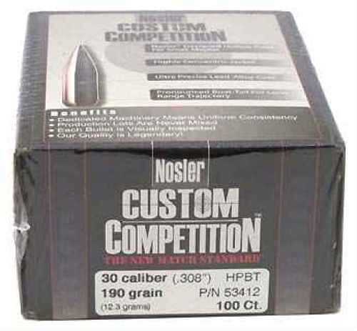 <span style="font-weight:bolder; ">Nosler</span> 30 Caliber 190 Grains Custom Competition Bullets HPBT (Per 100) 53412