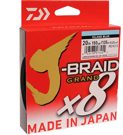 Daiwa J-Braid x8 Grand Braided Line 150 Yards , 20 lb Tested, .009" Diameter, Island Blue