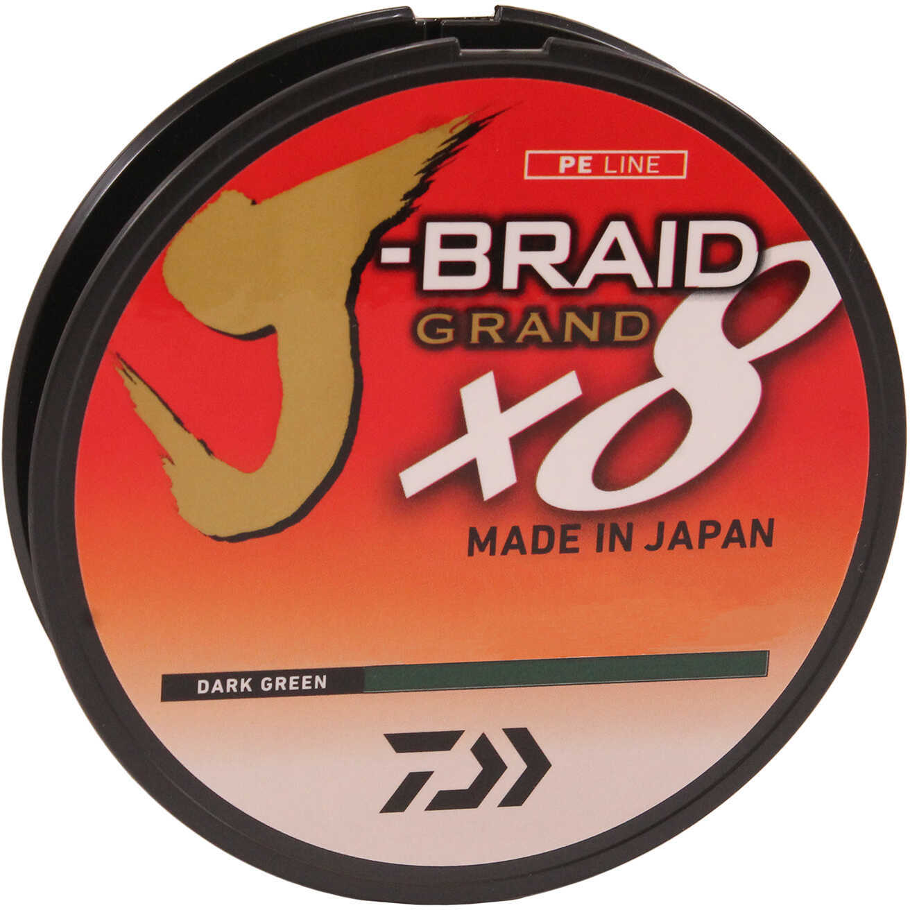 Daiwa J-Braid x8 Grand Braided Line 300 Yards , 10 lbs Tested. .006" Diameter, Dark Green