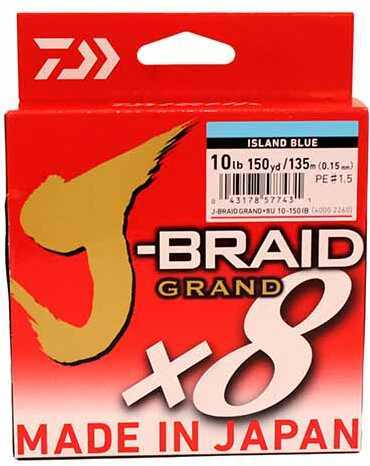 Daiwa J-Braid x8 Grand Braided Line 150 Yards , 10 lbs Tested, .006" Diameter, Island Blue