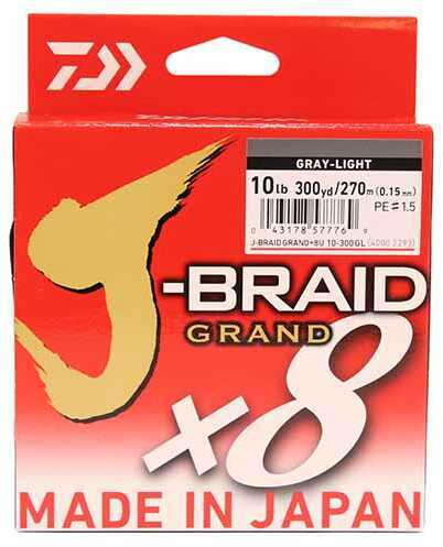 Daiwa J-Braid x8 Grand Braided Line 300 Yards , 10 lbs Tested, .006" Diameter, Light Gray