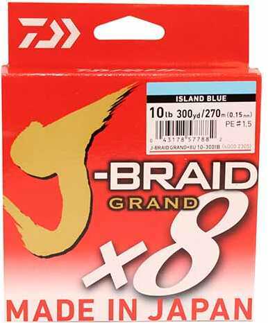 Daiwa J-Braid x8 Grand Braided Line 300 Yards , 10 lbs Tested, .006" Diameter, Island Blue