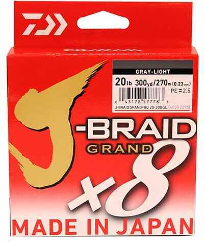 Daiwa J-Braid x8 Grand Braided Line 300 Yards , 20 lbs Tested, .009" Diameter, Light Gray