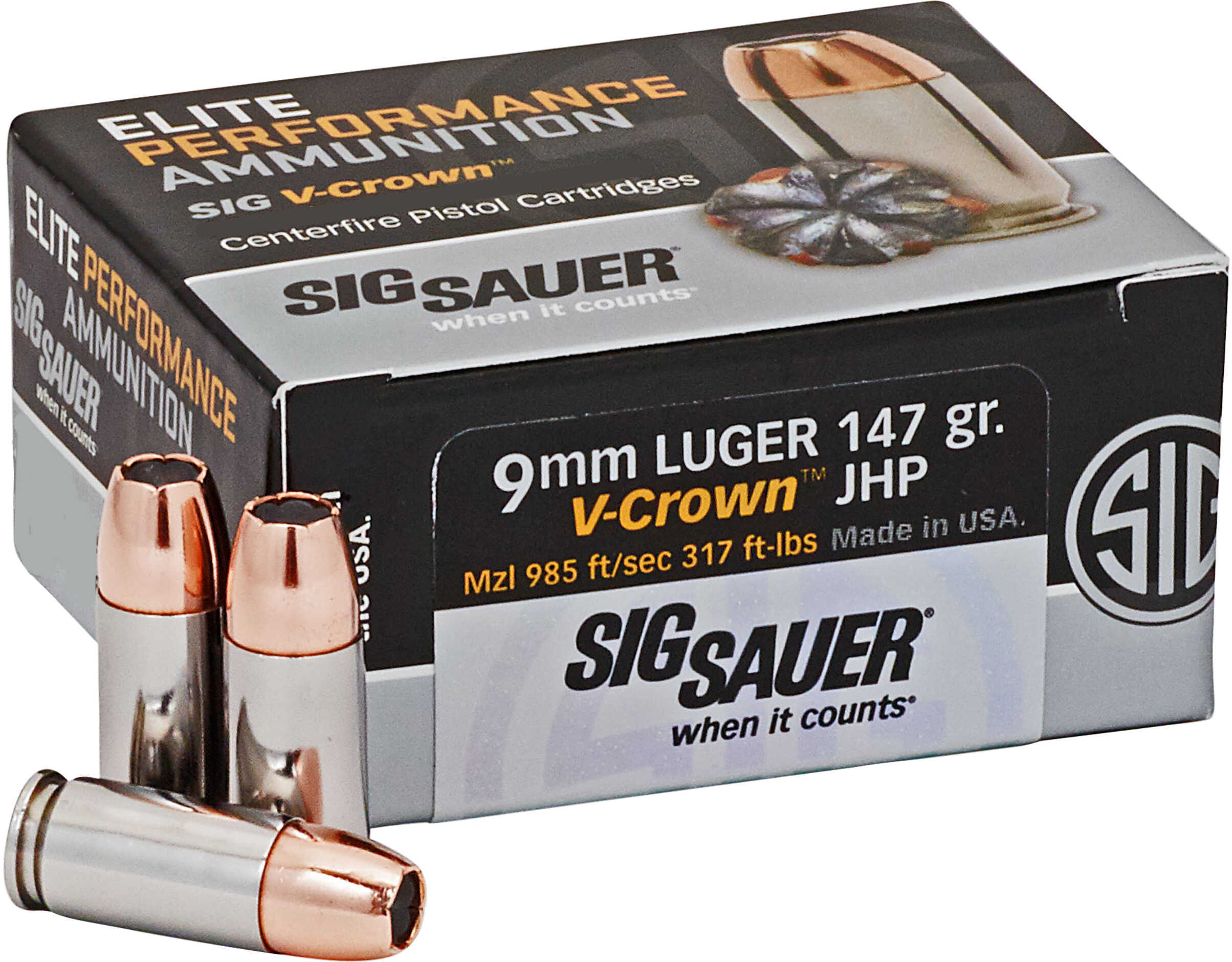 9mm Luger 50 Rounds Ammunition Sig Sauer 147 Grain Jacketed Hollow ...