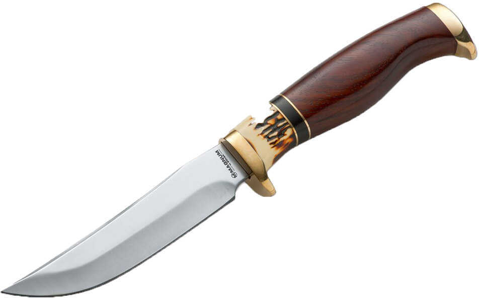 Boker Knives Magnum Fixed Knife Premium Skinner, 4 3/4" Satin Blade, Pakkawood Handle, Brown Leather Sheath