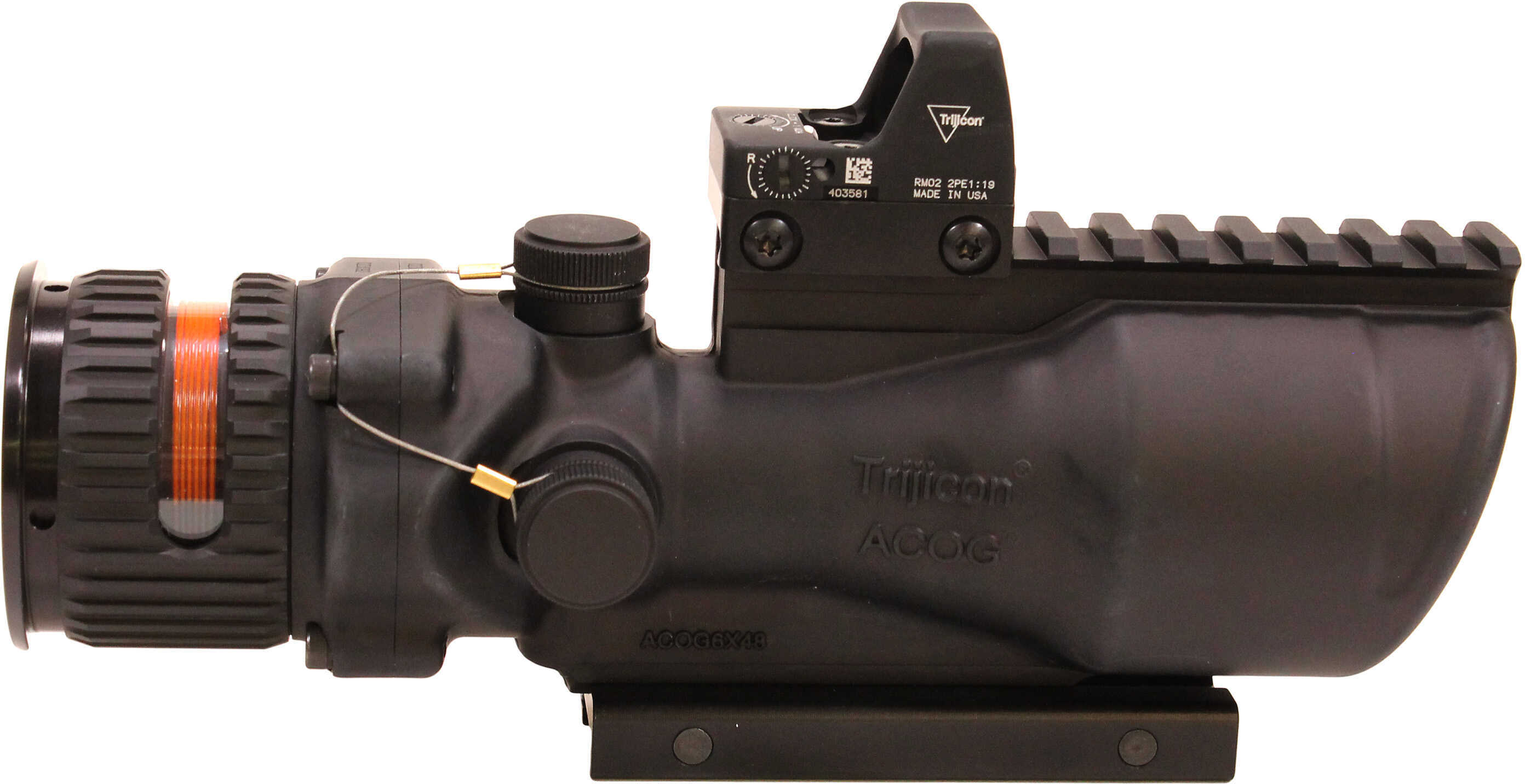 6x48mm ACOG Dual Illumination Scope - Red Chevron .223 Ball Ret, 6.5 MOA RMR Type 2 Sight, and TA75