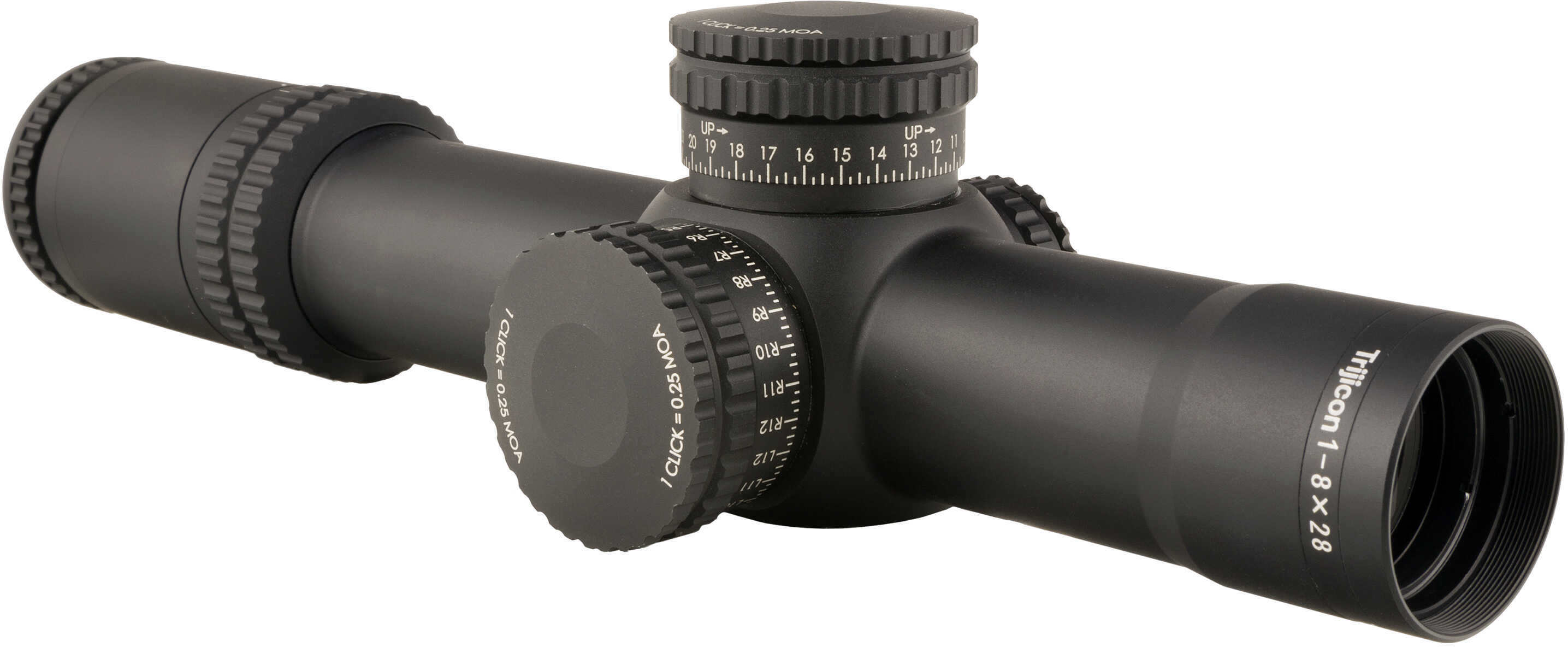 Trijicon AccuPower 1-8x28 Rifle Scope, 1/4 MOA Illuminated LED Segmented-Circle Crosshair Reticle, Matte Black Finish