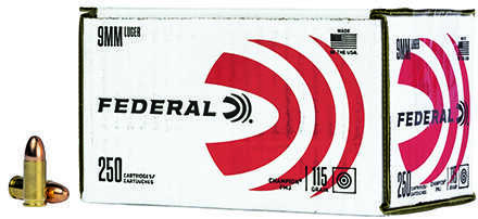 Federal 9mm 115 gr Full Metal Jacket (FMJ) Ammo 250 Rounds Per Box