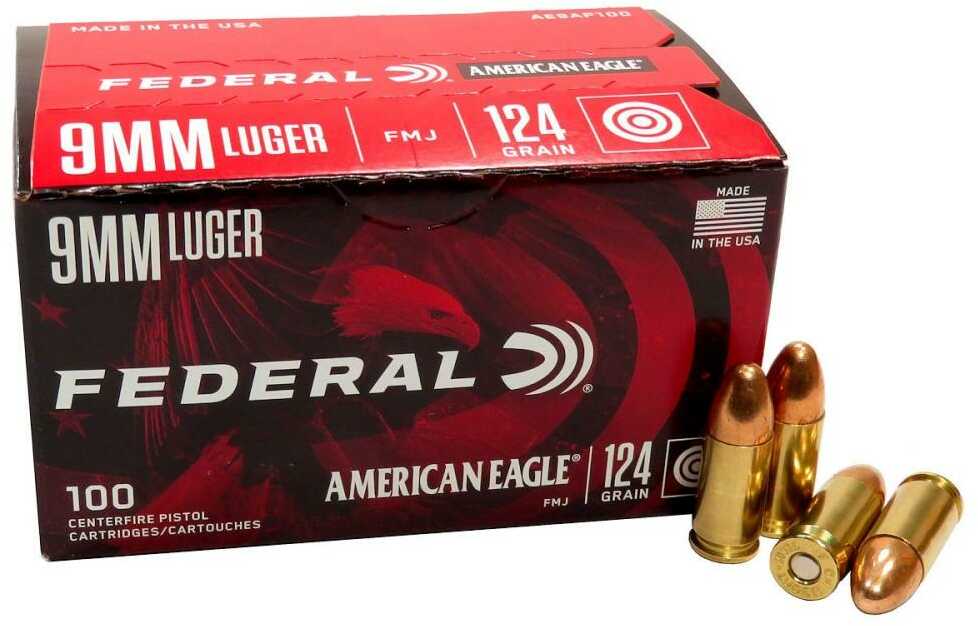 Federal 115 gr Full Metal Jacket (FMJ) 9mm Ammo 100 Rounds Per Box