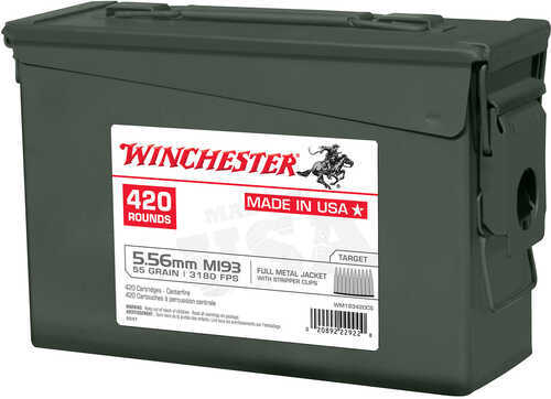 Winchester M193 5.56mm NATO 55 gr 3180 fps Full Metal Jacket (FMJ) Ammo 840 Rounds