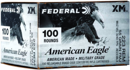 223 Remington 100 Rounds Ammunition Federal Cartridge 55 Grain FMJ