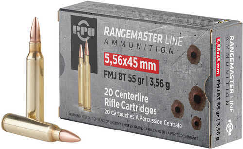 PPU Rangemaster 5.56 Nato 55 Gr Full Metal Jacket Boat-Tail (FMJBT) Ammo 20 Round Box