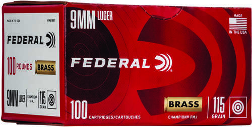 Federal 115 gr Full Metal Jacket (FMJ) 9mm Ammo 100 Rounds Per Box