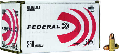 Federal 9mm 115 gr Full Metal Jacket (FMJ) Ammo 250 Rounds Per Box