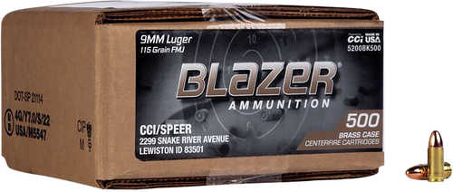 CCI Blazer Brass 9mm Luger 115gr FMJ Ammo 500 Round Box