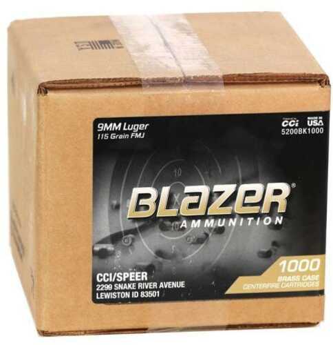 CCI Blazer Brass Handgun Ammunition 9mm Luger 115 Gr FMJ 1145 Fps 1000 Rounds (Loose Pack)