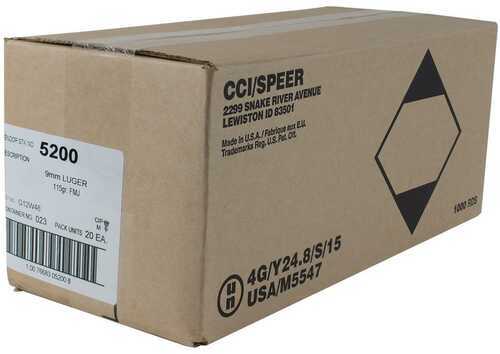 CCI Blazer Brass Handgun Ammunition 9mm Luger 115Gr FMJ 115 Fps 1000 Round Case (20-50 Riund Boxes)