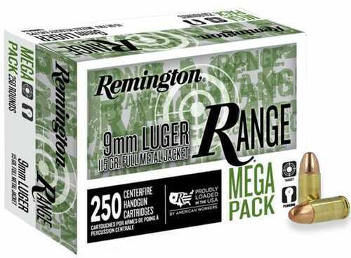 Remington Range Handgun Ammunition 9mm Luger 115Gr FMJ 1145 Fps 250/ct