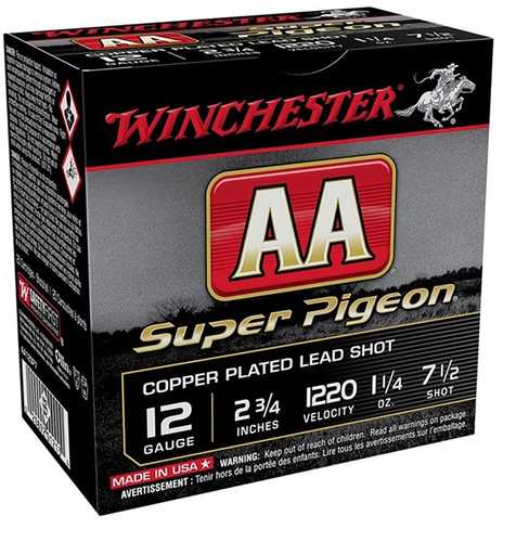 AA Super-Pigeon 12 Ga 2 3/4" #7.5 Shot 1 1/4 Oz Shotshells 25 Round Box