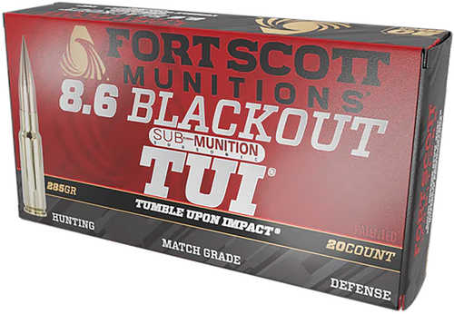 Fort Scott Munitions Tumble Upon Impact (TUI) 8.6 Blackout 285 gr Solid Copper Spun Ammo 20 Round Box