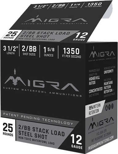 Migra Staxd Shotgun Ammo 12 ga. 3.5 in. 1-5/8 oz. # 2 & BB Steel Shot 25 Round Box