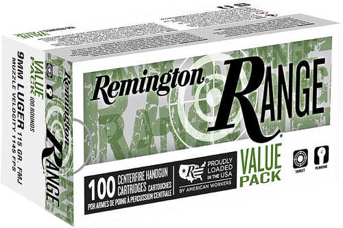 Remington Ammunition R23979 Range Value Pack 9mmLuger 115Gr Full Metal Jacket 100 Per Box/5 Case