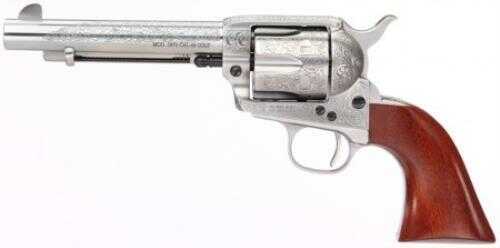 Taylor <span style="font-weight:bolder; ">Uberti</span> 1873 Cattleman Floral Engraved Revolver 45 Colt 5.5" Barrel With White Finish, Floral Laser Engraved, And Walnut Grips