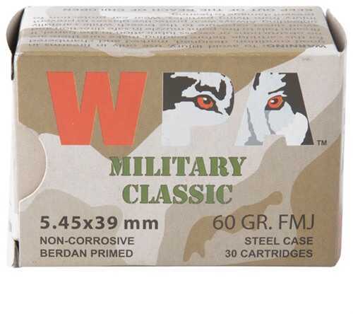 5.45X39mm 30 Rounds Ammunition Wolf Performance Ammo 60 Grain Full Metal Jacket