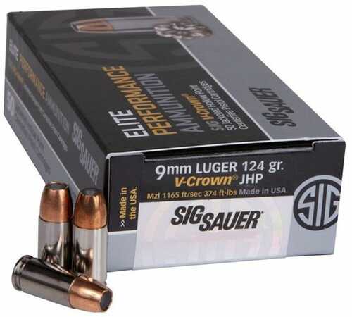 SIG Sauer 9mm, 124 Gr, Elite V-crown, Jhp, Ammo 50 Rounds