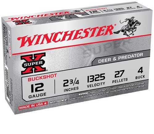 12 Gauge 5 Rounds Ammunition <span style="font-weight:bolder; ">Winchester</span> 2 3/4" 27 Pellets Lead #4 Buck