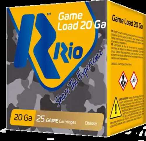 Rio Ammunition Game Load 20 Gauge Light 2-3/4" 1 Oz #8 Shot 1180 Fps, 25 Rounds Per Box