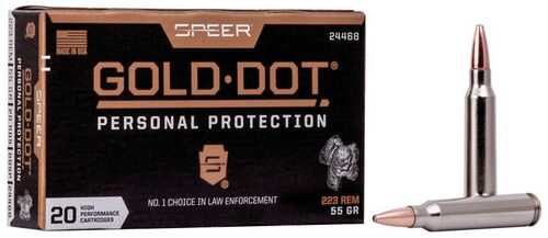 Speer Gold Dot Personal Protection Rifle Ammunition 223 Rem 55Gr SP 3220 Fps 20/ct