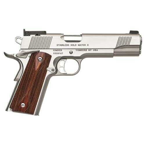 Stainless Gold Match II Semi Automatic Pistol .45 ACP 5" Barrel Kimber Adjustable Sights 8rd Magazine Rosewood Grips