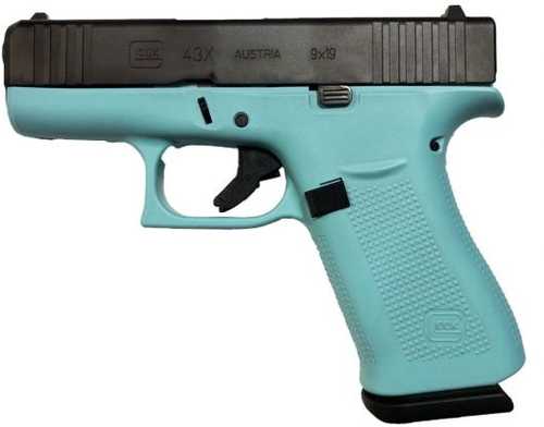 Glock G43X Striker Fired Semi-Auto Pistol 9mm Luger 3.39" Rifled Barrel (2)-10Rd Magazines White Dot Front Sight & Outline Rear Elite Black Cerakote Slide Robins Egg Blue Polymer Finish