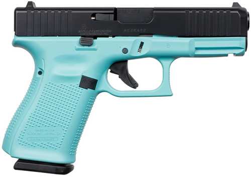 Glock 19 Gen5 Striker Fired Semi-Auto Pistol 9mm Luger 4.02" Carbon Steel Barrel (3)-15Rd Double Stack Magazines White Dot Front & Outline Rear Sights Black Slide Robins Egg Blue Cerakote Polymer Finish