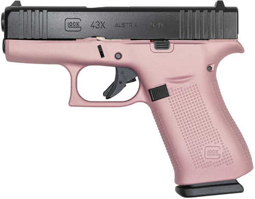 Glock G43X Striker Fired Semi-Auto Pistol 9mm Luger 3.41" Carbon Steel Barrel (2)-10Rd Magazines White Dot Front & Outline Rear Sights Elite Black Cerakote Slide Pink Champagne Finish