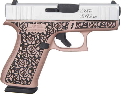 Glock G43X Striker Fired Semi-Automatic Pistol 9mm Luger 3.41" Carbon Steel Barrel (2)-10Rd Single Stack Magazines White Dot Front & Outline Rear Sights Shimmering Aluminum Slide Rose Gold Cerakote With Engraving On Frame Finish