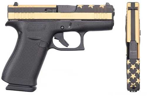 Glock 43X Stars And Stripes Striker Fired Semi-Automatic Pistol 9mm Luger 3.41" Barrel (2)-10Rd Magazines White Dot Front Outline Rear Sights Gold Black Slide Polymer Finish