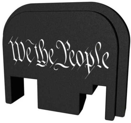 Bastion Slide Back Plate We The People Black and White Fits All for Glock Except 42 & 43 BASGL-SLD-BW-PEPLTX