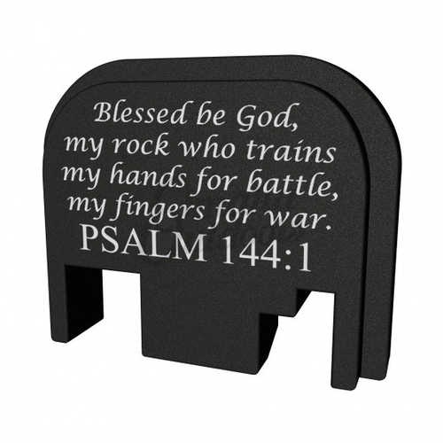 Bastion Slide Back Plate Psalm 144:1 Black and White Fits All for Glock Except 42 & 43 BASGL-SLD-BW-PSM144