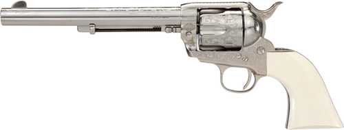 1873 OUTLAW LEGACY NICKEL ENGRAVED 7.5" BARREL .45LC POLYMER IVORY GRIP-img-0
