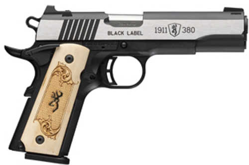Browning Black Label 1911 Pistol 380 ACP 4.25" Barrel 10Rd Silver Slide Black Finish