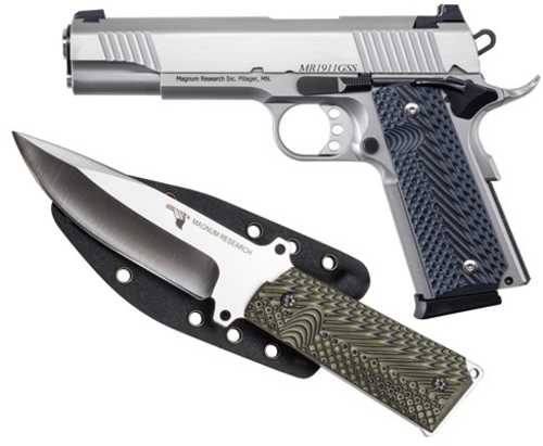 Magnum Research Desert Eagle 1911 G with Knife Full Size Semi Auto Pistol .45 ACP 5" Barrel 8 Rounds Fixed Sights G10 Grips Carbon Steel Frame/Slide Stainless Finish