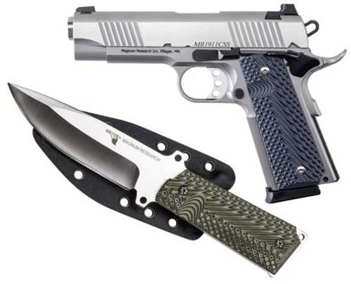 Magnum Research Desert Eagle 1911 Commander Pistol 45 ACP 4.3" Barrel Fixed Sight Stainless Steel Wood Grips With Knife