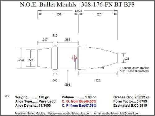 Bullet Mold 4 Cavity Aluminum .308 caliber Boat tail 176 Grains with ...