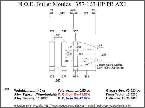 Bullet Mold 2 Cavity Aluminum .357 caliber Plain Base 163 Grains with ...